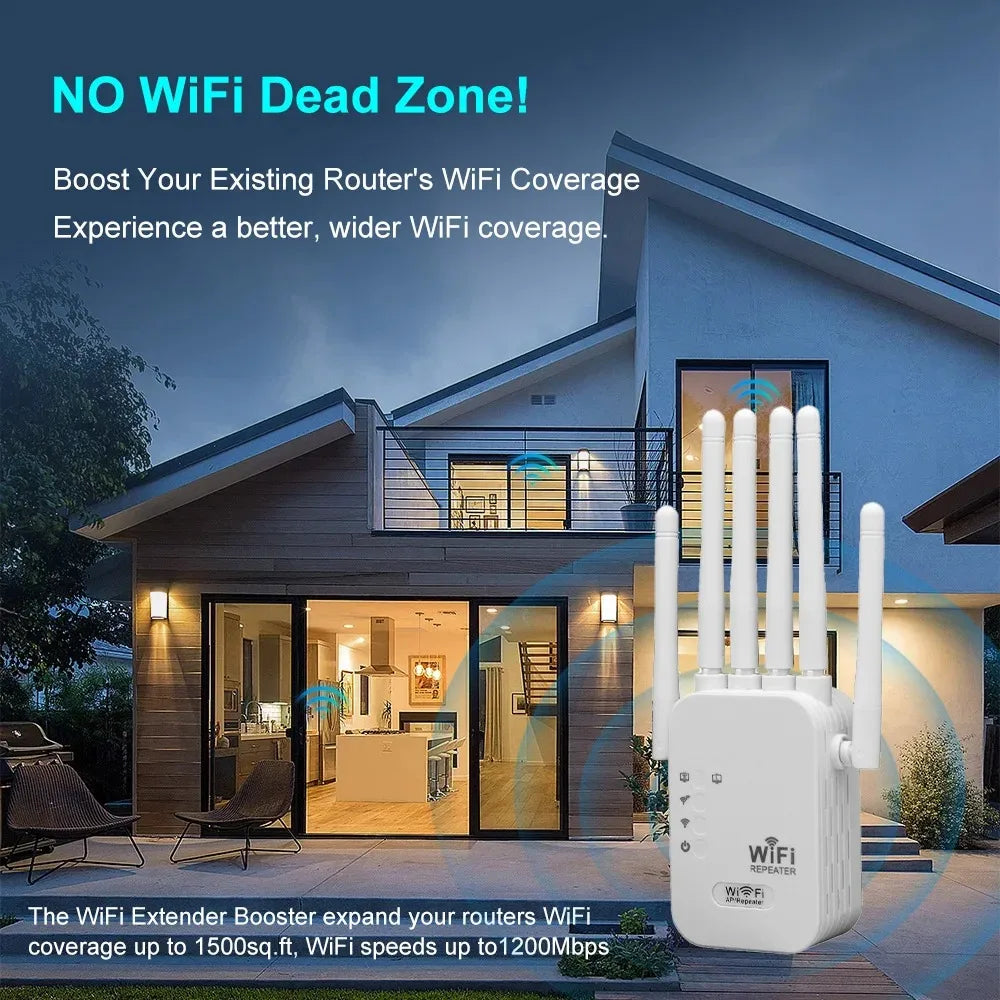 Repetidor WiFi 1200Mbps Dual Band 2.4G/5G - Amplificador de Sinal com 6 Antenas