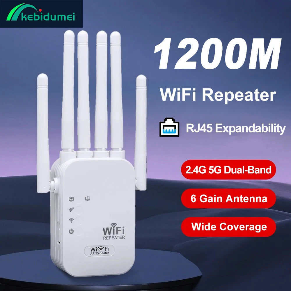 Repetidor WiFi 1200Mbps Dual Band 2.4G/5G - Amplificador de Sinal com 6 Antenas