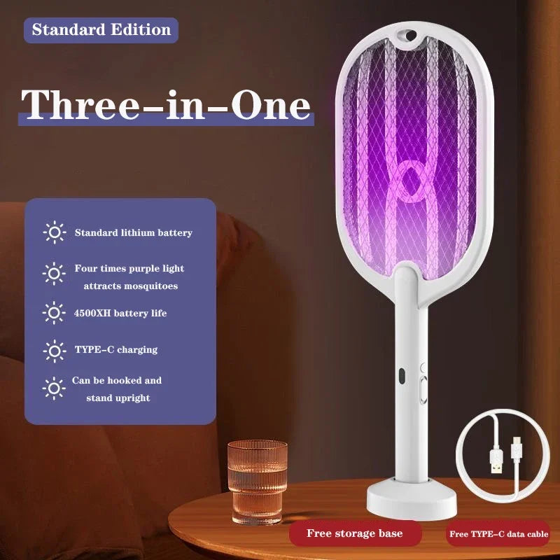 Upgraded 3000V Mosquito Swatter with TYPE-C Charging, 3 in 1 Electric Mosquito Swatter, Mosquito Killer Lamp